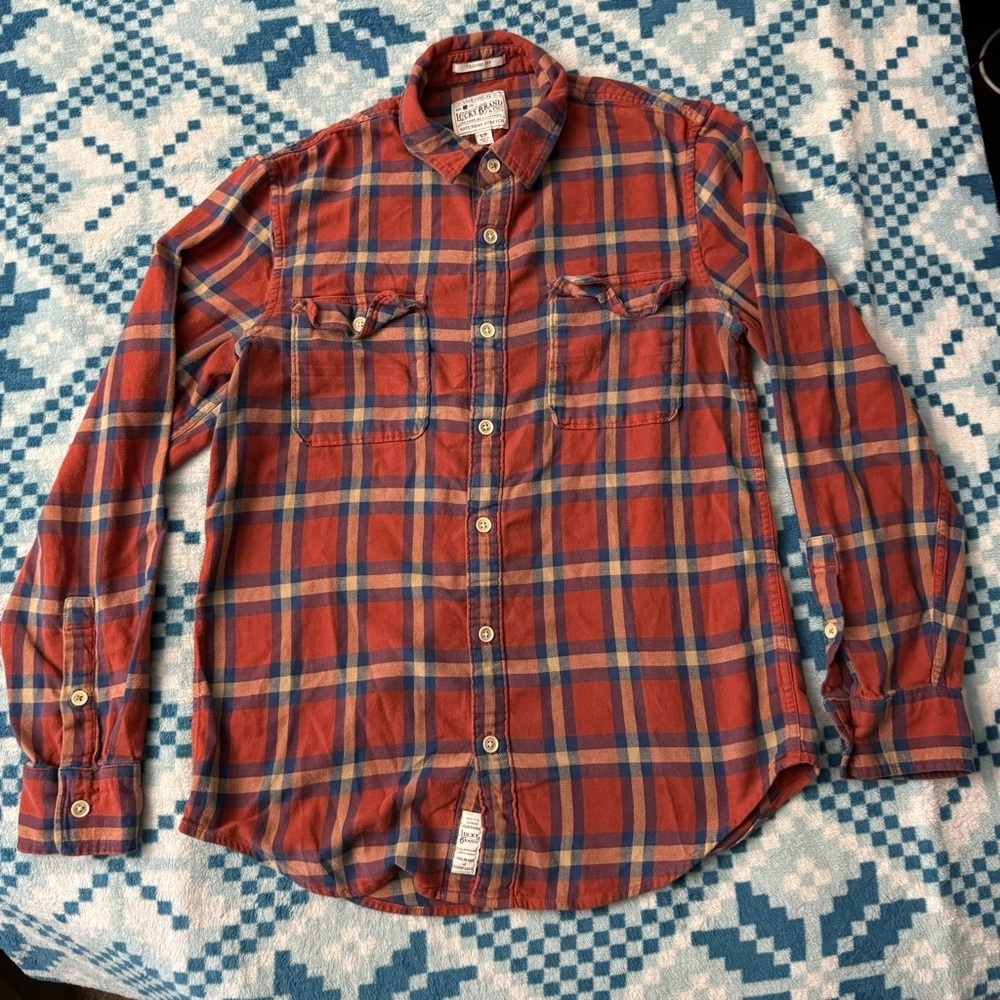 Lucky Brand Women’s Red Fall Color Plaid Button Up Shirt Size Small
